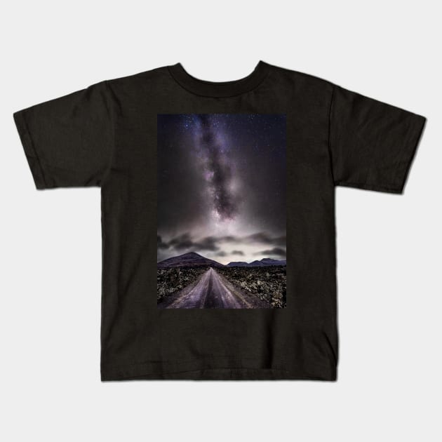 Milky Way rising over Lanzarote Volcano Kids T-Shirt by TonyNorth